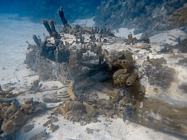Deep airplane wreck photographed while scuba diving at Hedonism II in Jamaica