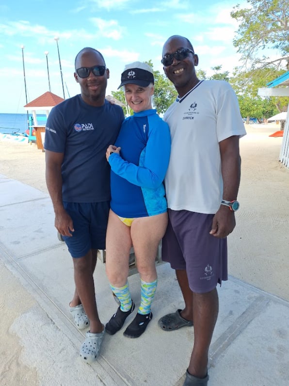 Hugh and Judy with fellow divers during a Jamaica Hedonism scuba trip
