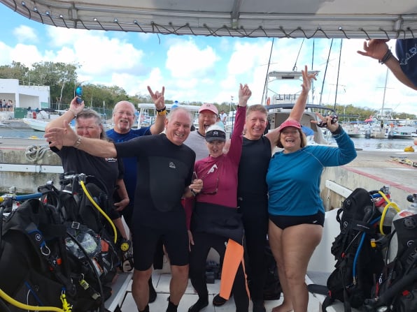 Hugh and Judy with friends on a Cozumel scuba boat